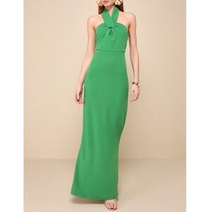 NWT Lulus Mesmerizing‎ Perfection Green Halter Neck Backless Maxi Dress Large